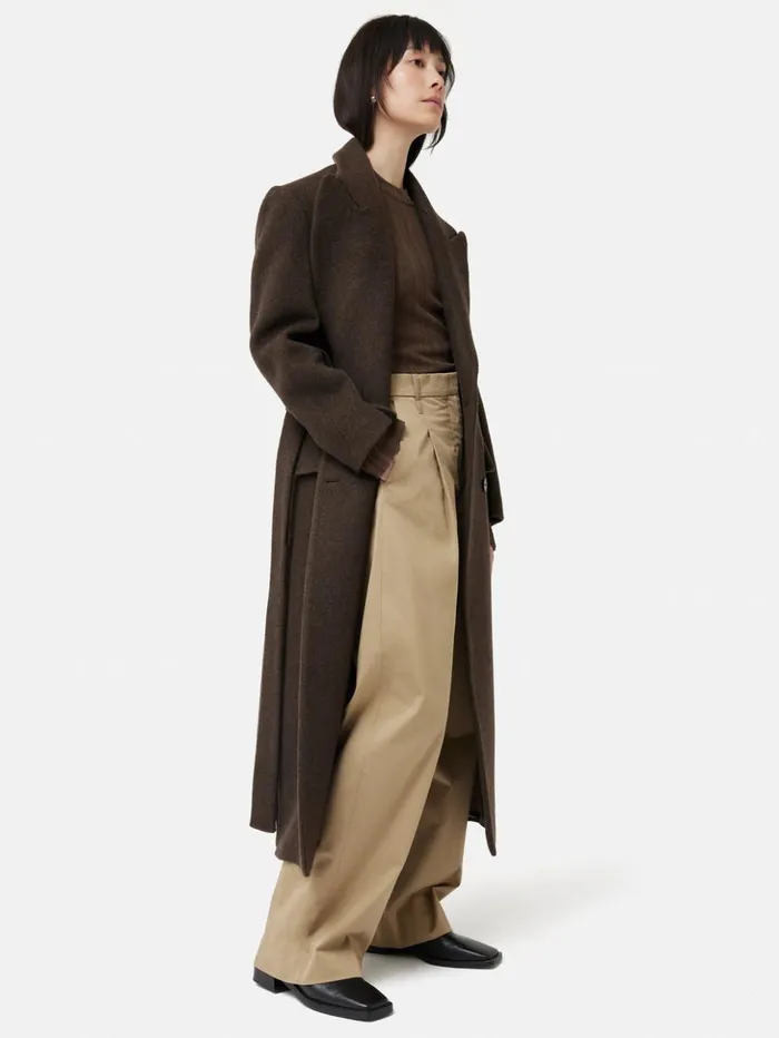 Jigsaw Irregular Plisse Crew Top Brown Women Shirts and Tops