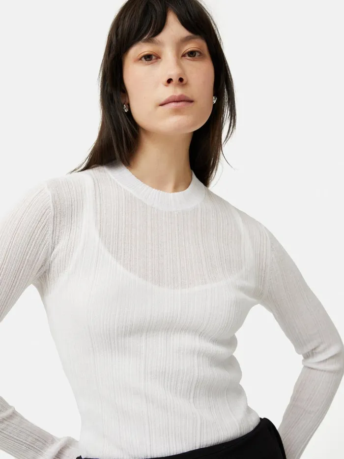 Jigsaw Irregular Plisse Crew Top White Women Shirts and Tops