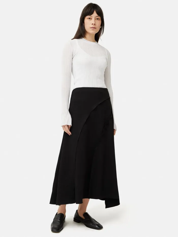 Jigsaw Irregular Plisse Crew Top White Women Shirts and Tops