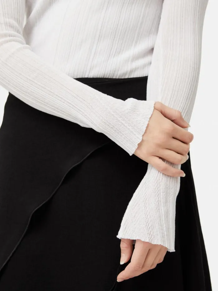 Jigsaw Irregular Plisse Crew Top White Women Shirts and Tops