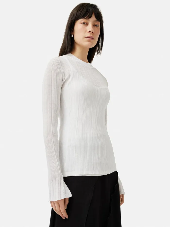 Jigsaw Irregular Plisse Crew Top White Women Shirts and Tops
