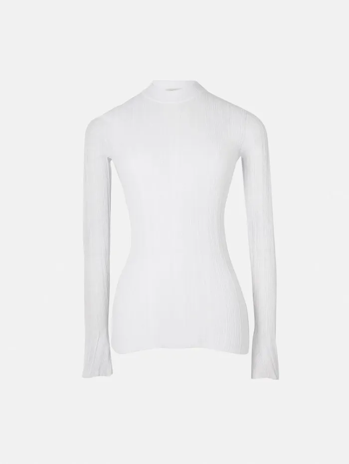 Jigsaw Irregular Plisse Crew Top White Women Shirts and Tops
