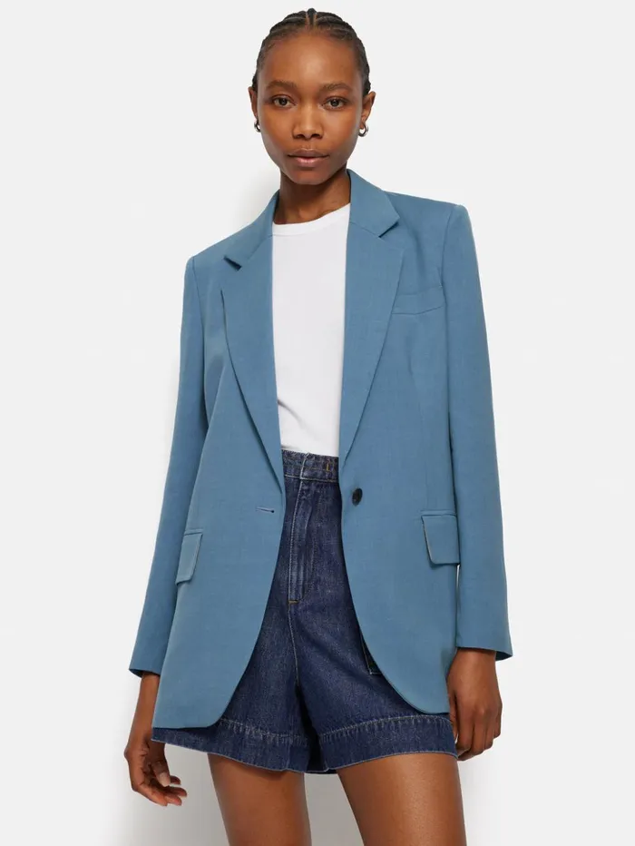 Jigsaw Italian Linen Gibson Blazer Blue Women Coats and Jackets