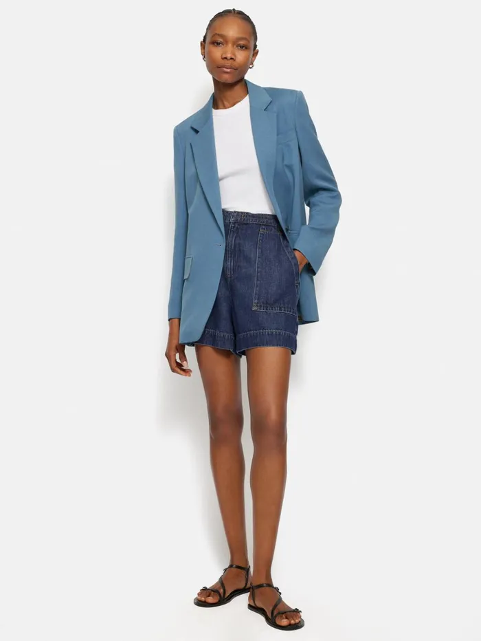 Jigsaw Italian Linen Gibson Blazer Blue Women Coats and Jackets