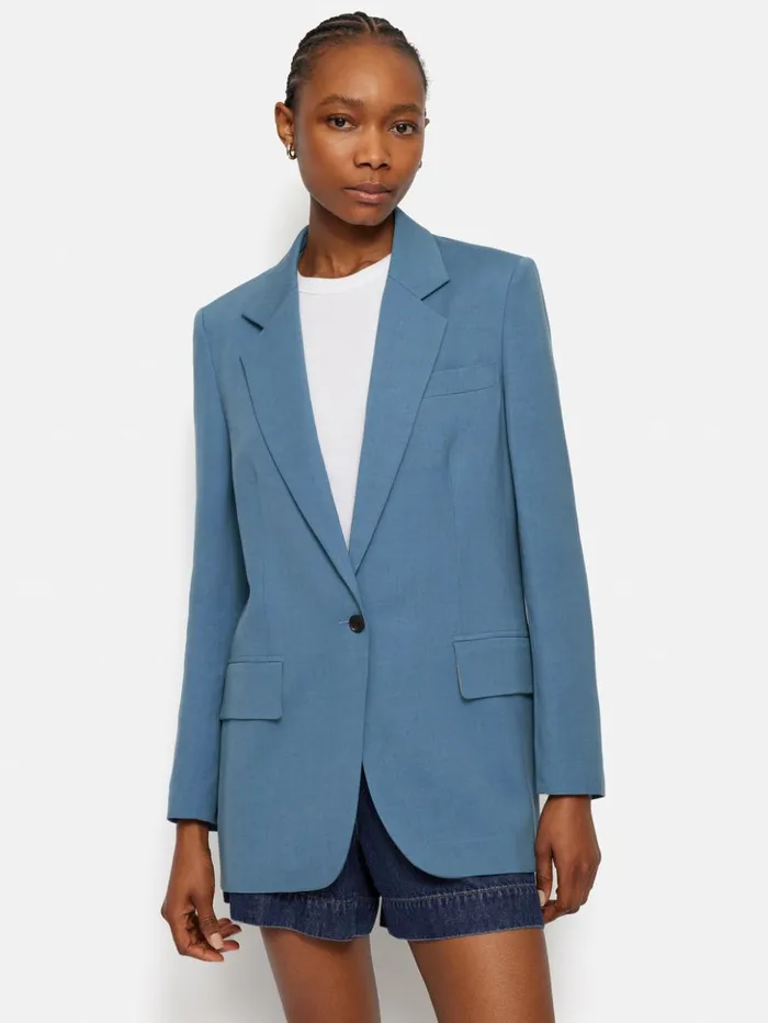 Jigsaw Italian Linen Gibson Blazer Blue Women Coats and Jackets