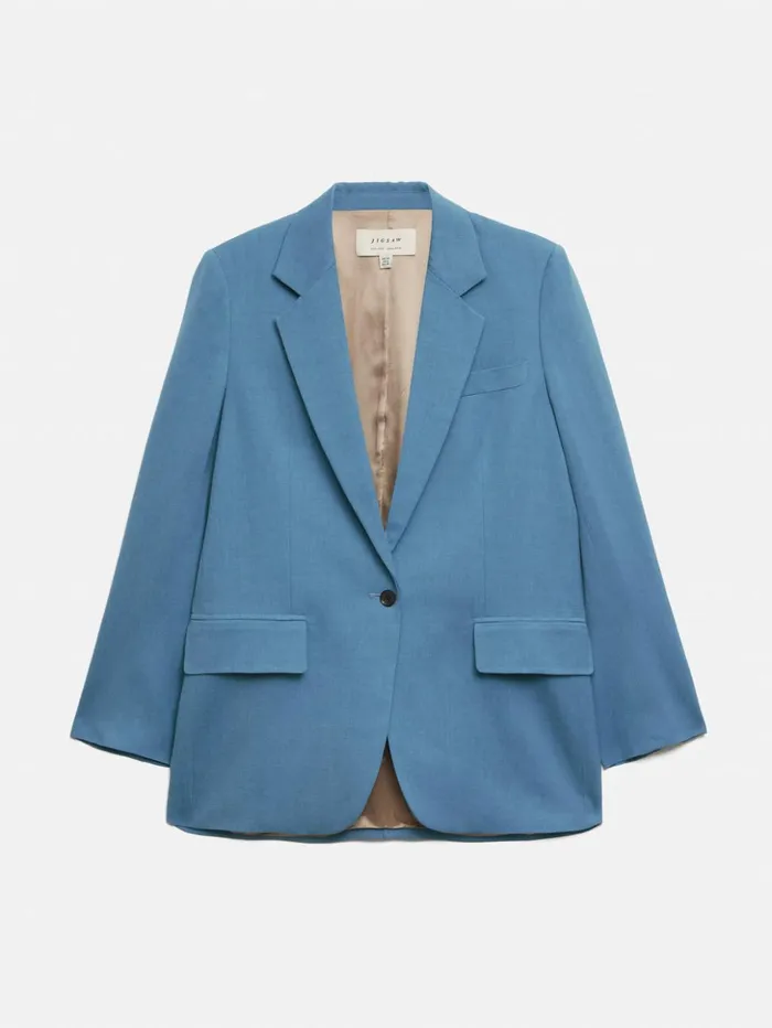 Jigsaw Italian Linen Gibson Blazer Blue Women Coats and Jackets