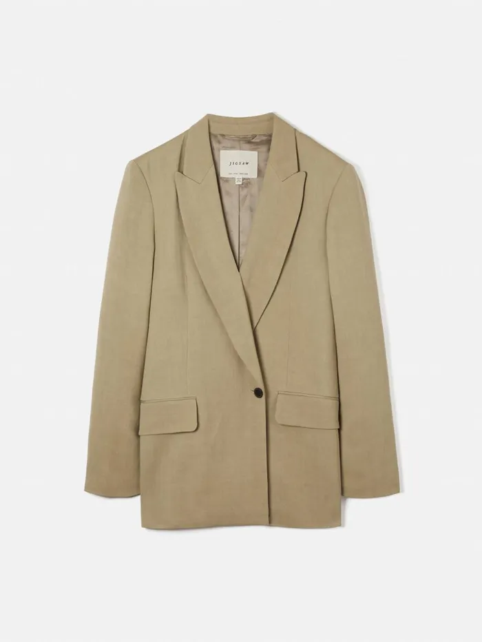 Jigsaw Italian Linen Gibson Blazer Sand Women Coats and Jackets
