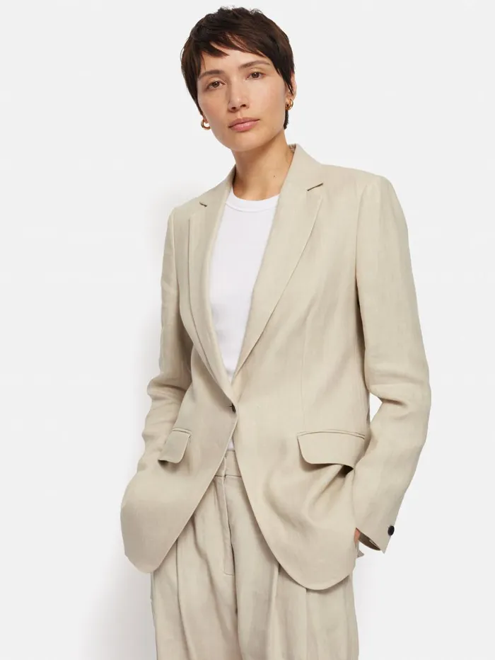 Jigsaw Italian Linen Knox Blazer Stone Women Coats and Jackets