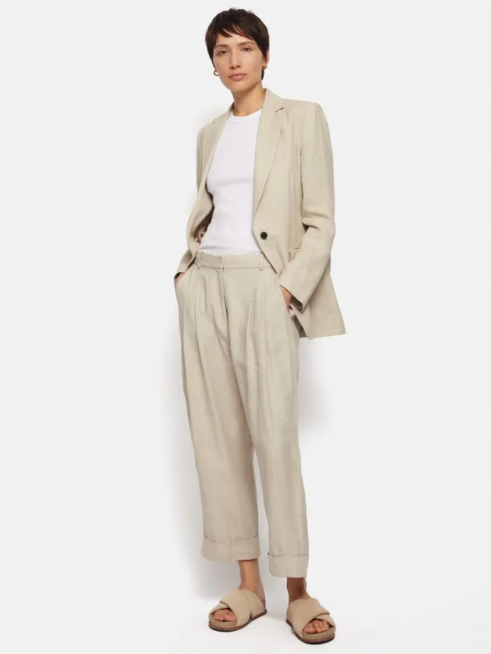 Jigsaw Italian Linen Knox Blazer Stone Women Coats and Jackets