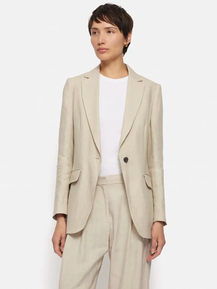 Jigsaw Italian Linen Knox Blazer Stone Women Coats and Jackets