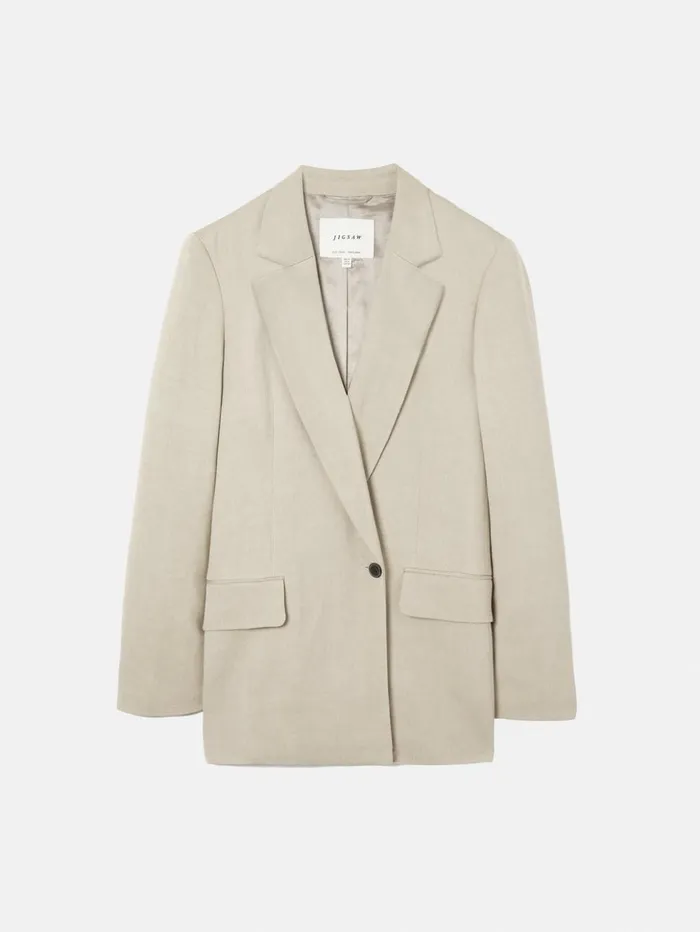 Jigsaw Italian Linen Knox Blazer Stone Women Coats and Jackets
