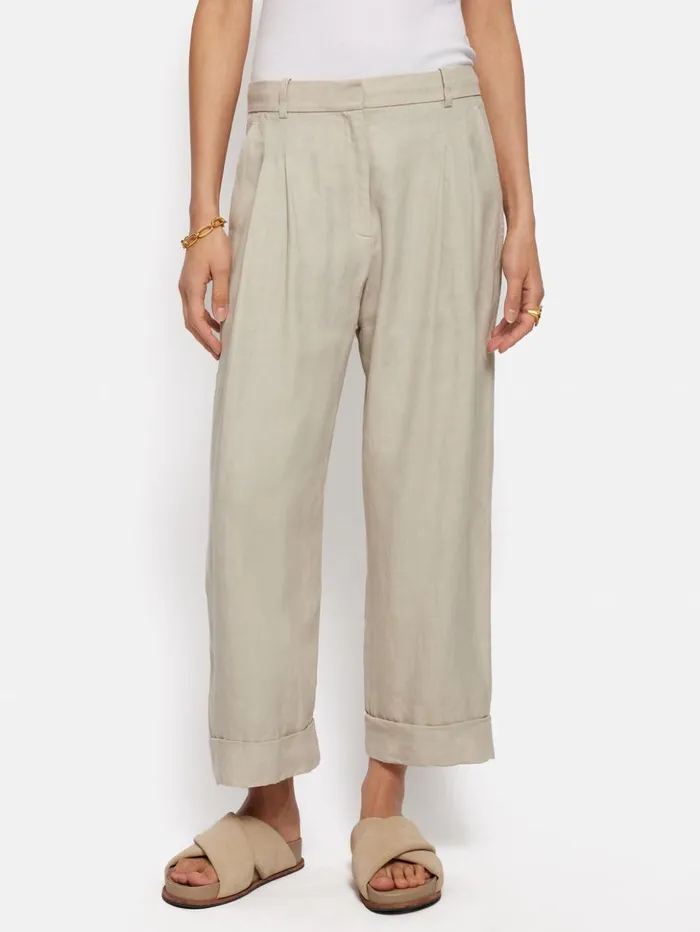 Jigsaw Italian Linen Turn Up Trouser Stone Women Trousers