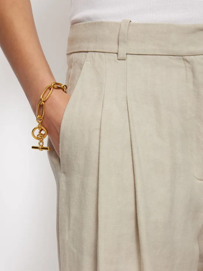 Jigsaw Italian Linen Turn Up Trouser Stone Women Trousers
