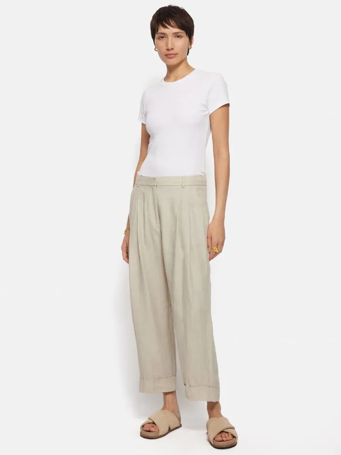 Jigsaw Italian Linen Turn Up Trouser Stone Women Trousers