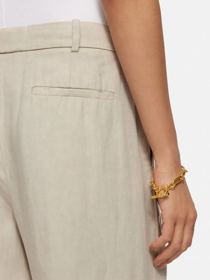 Jigsaw Italian Linen Turn Up Trouser Stone Women Trousers