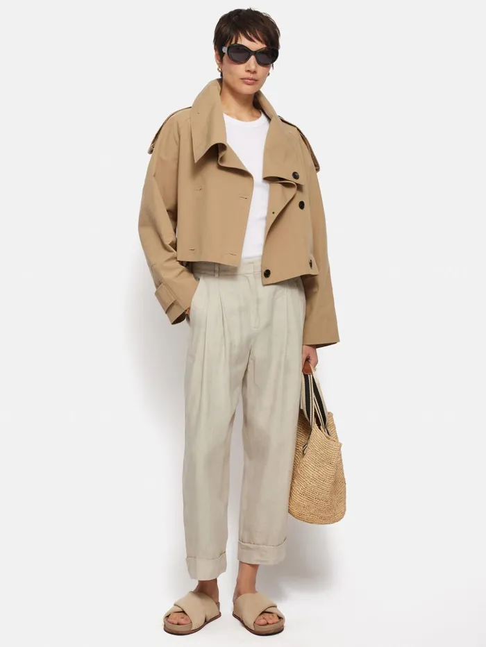Jigsaw Italian Linen Turn Up Trouser Stone Women Trousers
