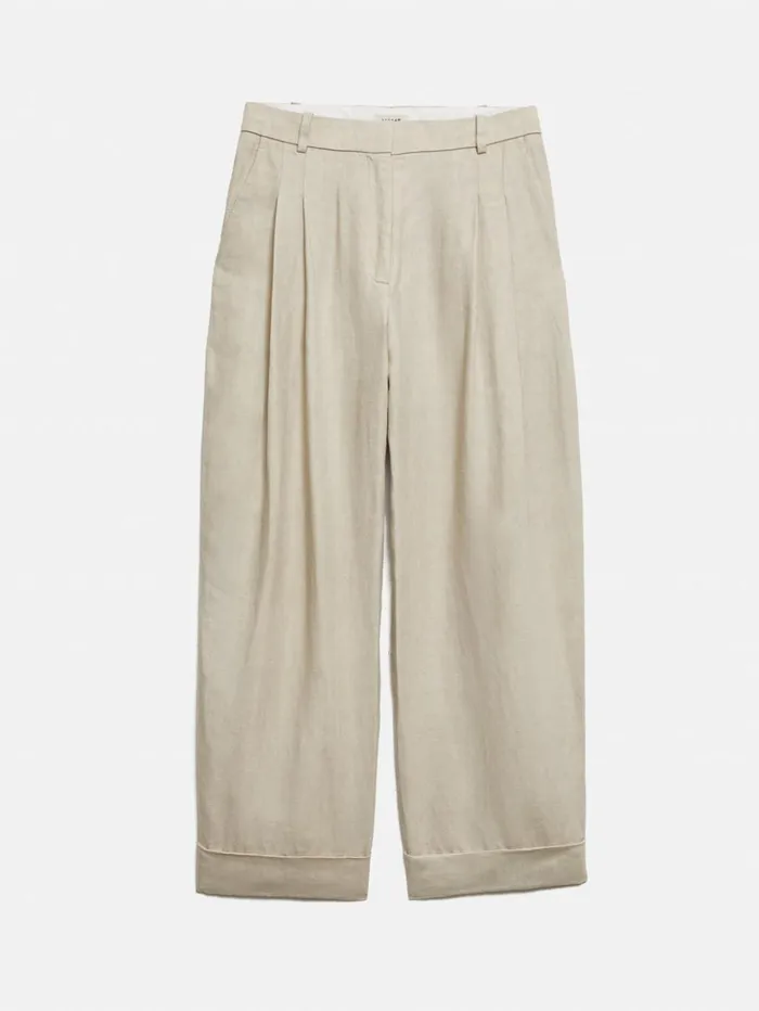 Jigsaw Italian Linen Turn Up Trouser Stone Women Trousers