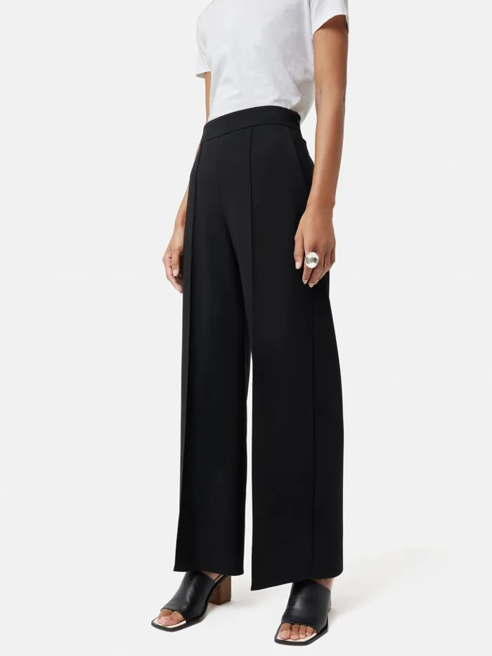 Jigsaw Italian Modern Crepe Sailor Trouser Black Women Trousers