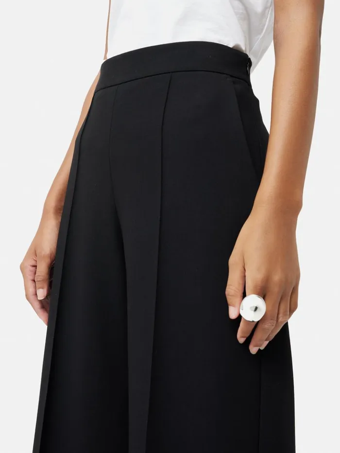 Jigsaw Italian Modern Crepe Sailor Trouser Black Women Trousers