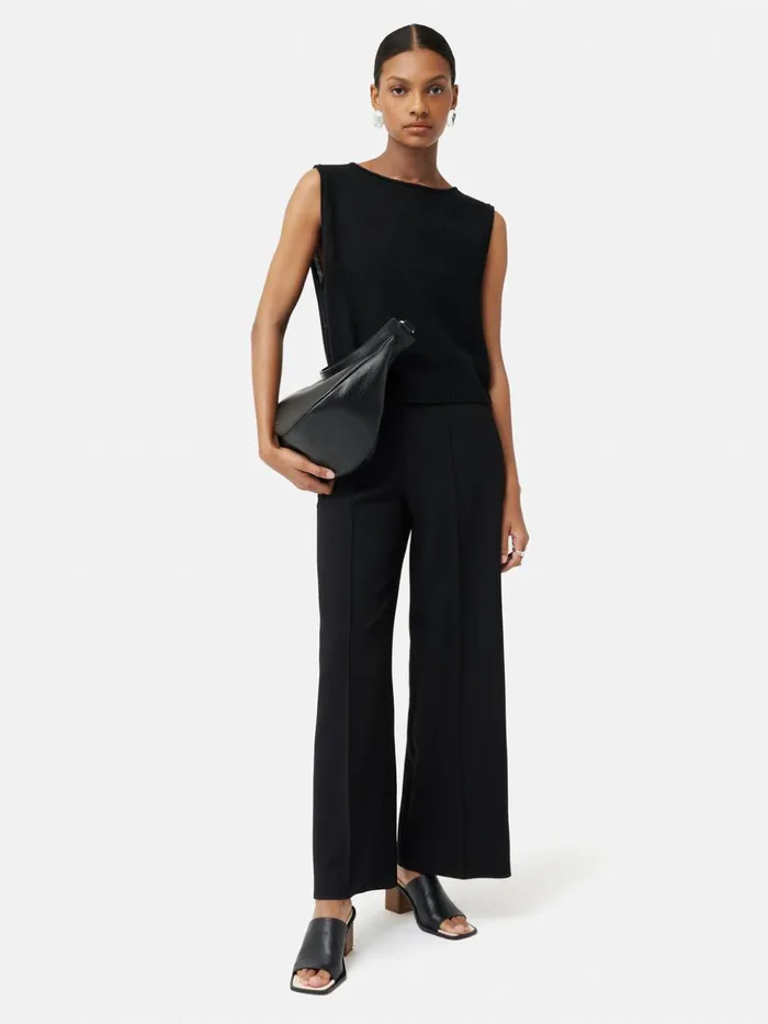 Jigsaw Italian Modern Crepe Sailor Trouser Black Women Trousers