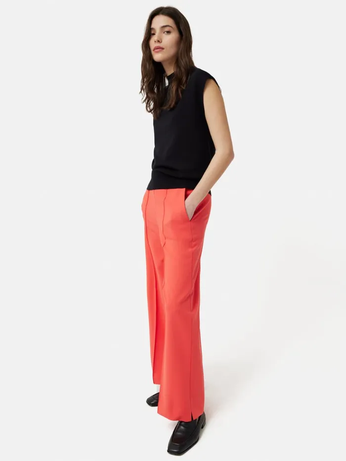Jigsaw Italian Modern Crepe Sailor Trouser Coral Women Trousers