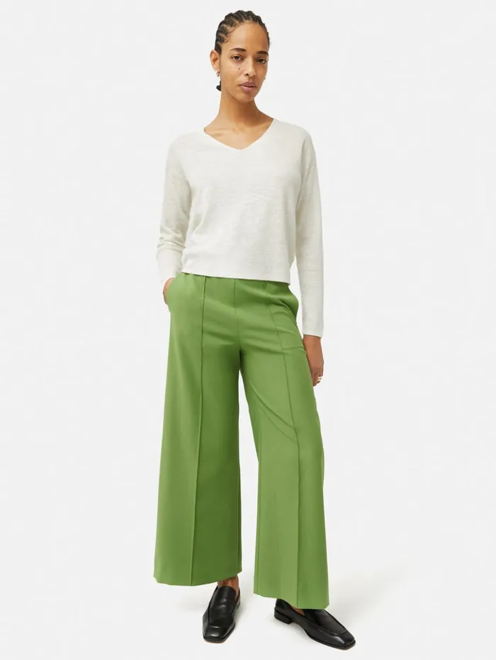 Jigsaw Italian Modern Crepe Sailor Trouser Green Women Trousers