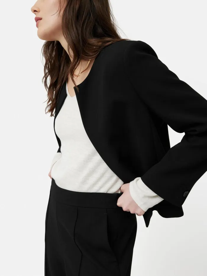Jigsaw Italian Modern Crepe Short Jacket Black Women Summer Tailoring