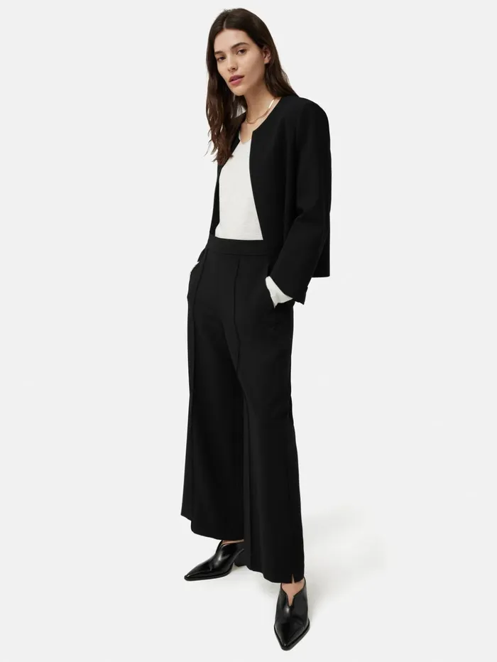 Jigsaw Italian Modern Crepe Short Jacket Black Women Summer Tailoring
