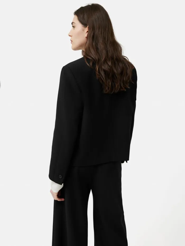 Jigsaw Italian Modern Crepe Short Jacket Black Women Summer Tailoring