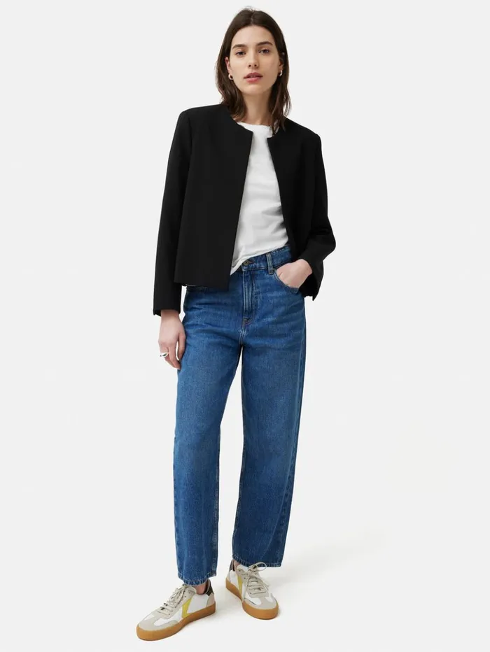 Jigsaw Italian Modern Crepe Short Jacket Black Women Summer Tailoring