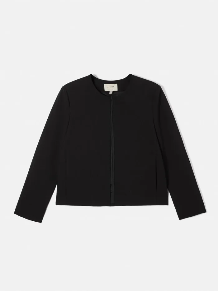Jigsaw Italian Modern Crepe Short Jacket Black Women Summer Tailoring