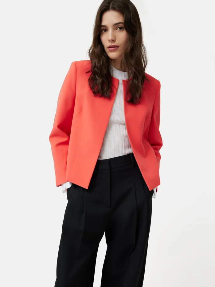 Jigsaw Italian Modern Crepe Short Jacket Coral Women Summer Tailoring