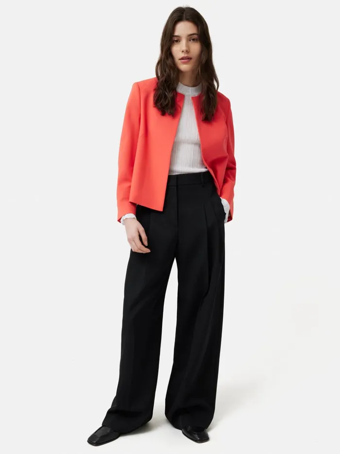 Jigsaw Italian Modern Crepe Short Jacket Coral Women Summer Tailoring
