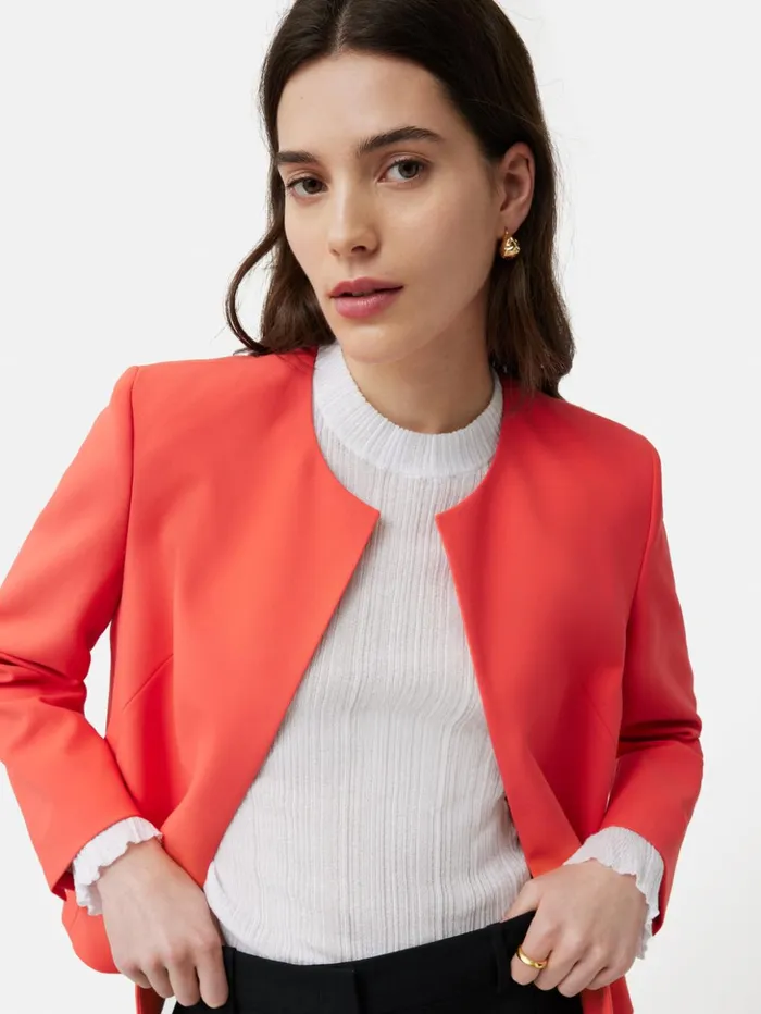 Jigsaw Italian Modern Crepe Short Jacket Coral Women Summer Tailoring
