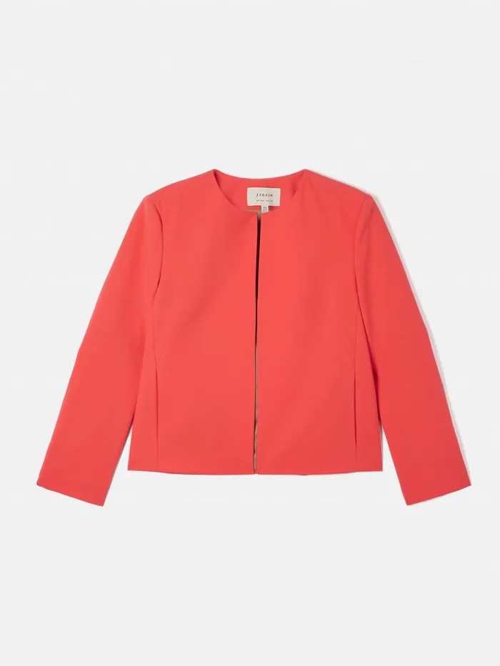 Jigsaw Italian Modern Crepe Short Jacket Coral Women Summer Tailoring