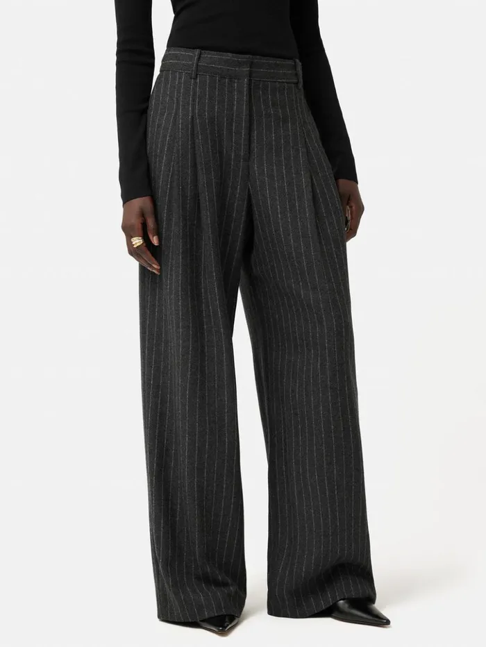 Jigsaw Italian Wool Kemp Pinstripe Trouser Grey Women Trousers