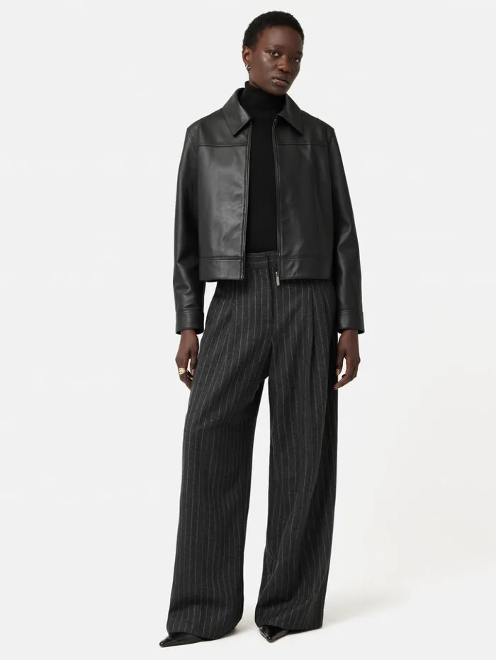 Jigsaw Italian Wool Kemp Pinstripe Trouser Grey Women Trousers