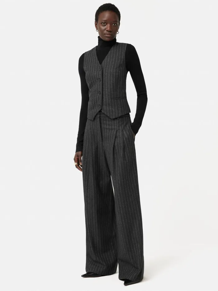 Jigsaw Italian Wool Kemp Pinstripe Trouser Grey Women Trousers