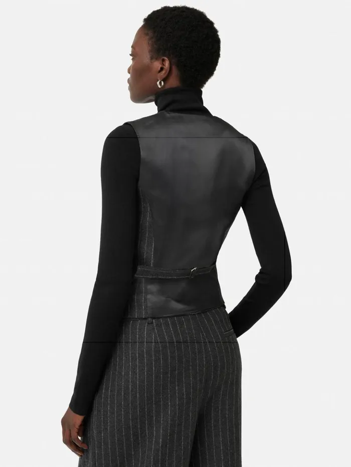 Jigsaw Italian Wool Tailored Pinstripe Waistcoat Grey Women Coats and Jackets