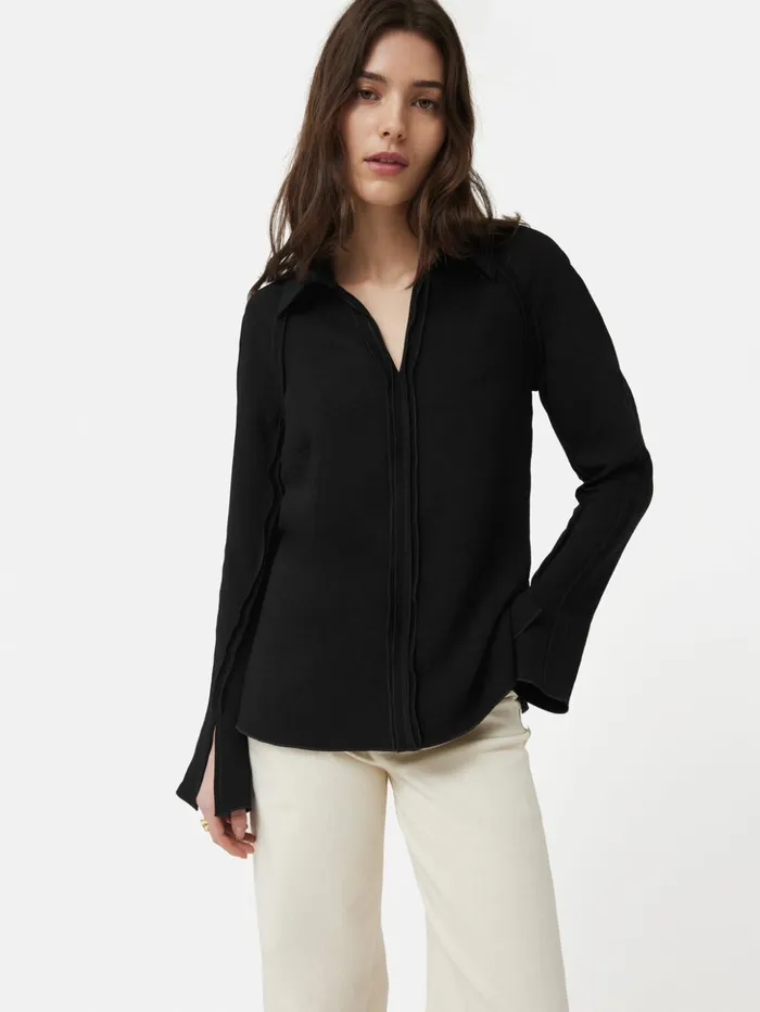 Jigsaw Japanese Crepe Seamed Shirt Black Women Shirts and Tops