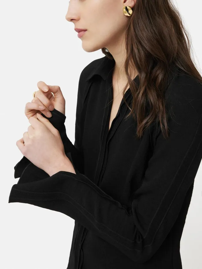 Jigsaw Japanese Crepe Seamed Shirt Black Women Shirts and Tops