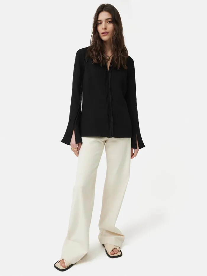 Jigsaw Japanese Crepe Seamed Shirt Black Women Shirts and Tops