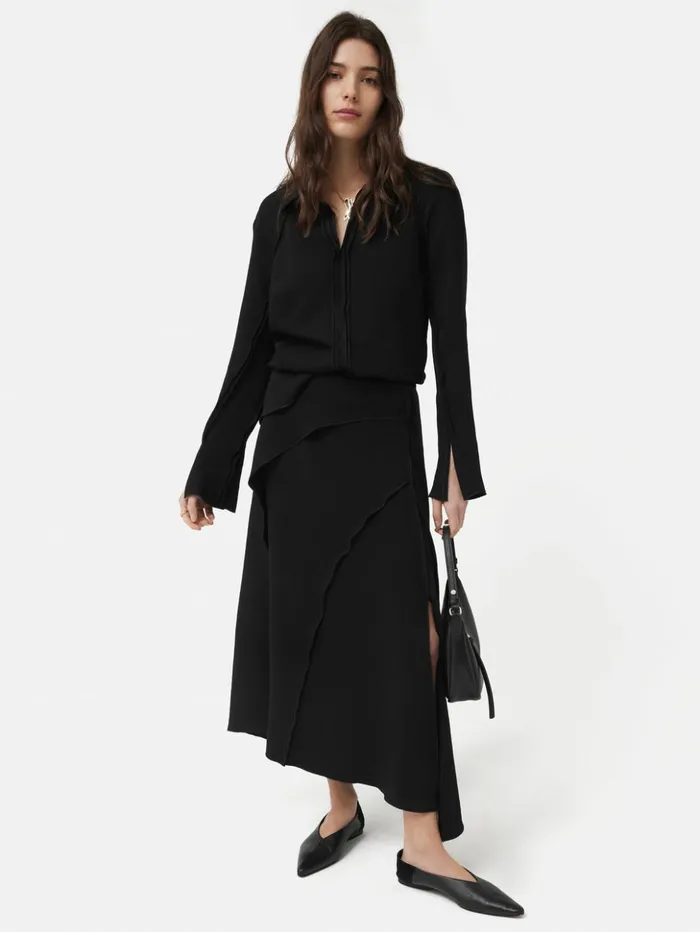 Jigsaw Japanese Crepe Seamed Shirt Black Women Shirts and Tops