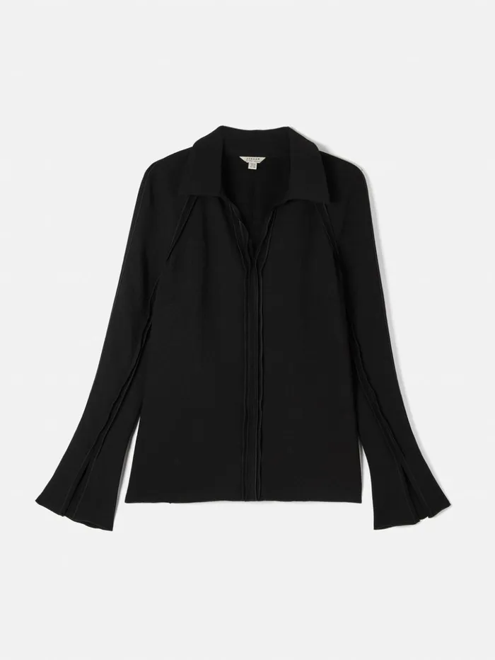 Jigsaw Japanese Crepe Seamed Shirt Black Women Shirts and Tops