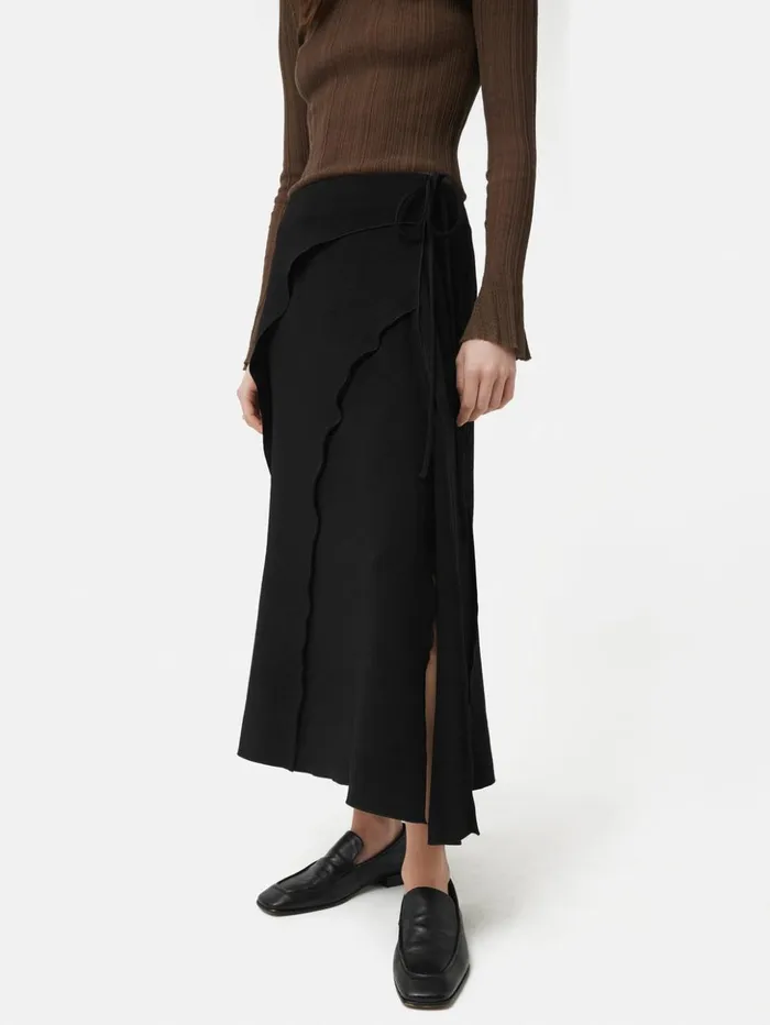 Jigsaw Japanese Crepe Seamed Skirt Black Women Skirts
