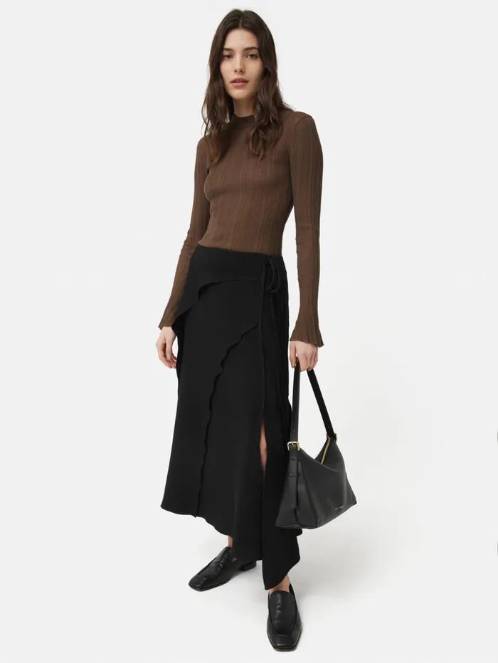 Jigsaw Japanese Crepe Seamed Skirt Black Women Skirts