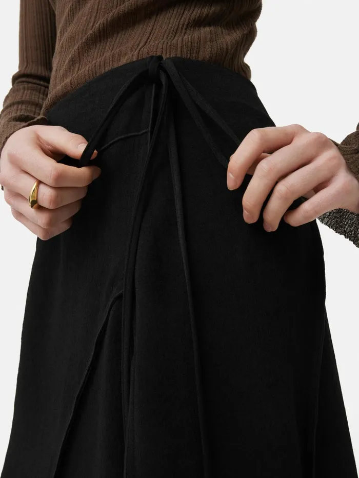 Jigsaw Japanese Crepe Seamed Skirt Black Women Skirts