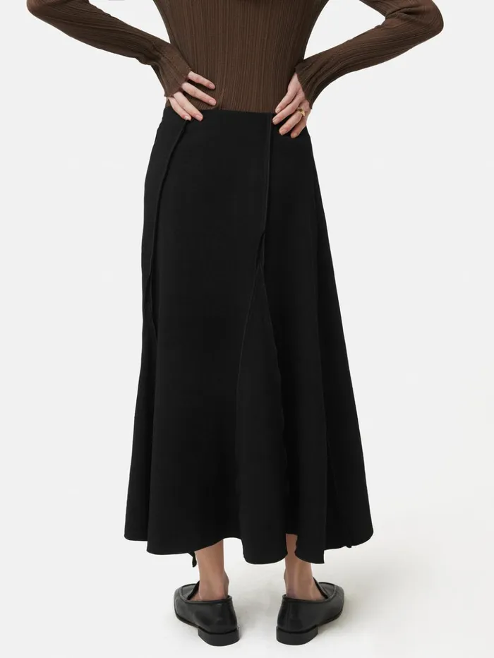 Jigsaw Japanese Crepe Seamed Skirt Black Women Skirts