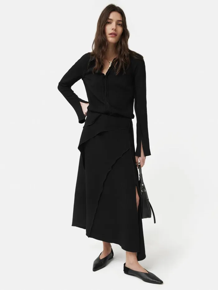Jigsaw Japanese Crepe Seamed Skirt Black Women Skirts