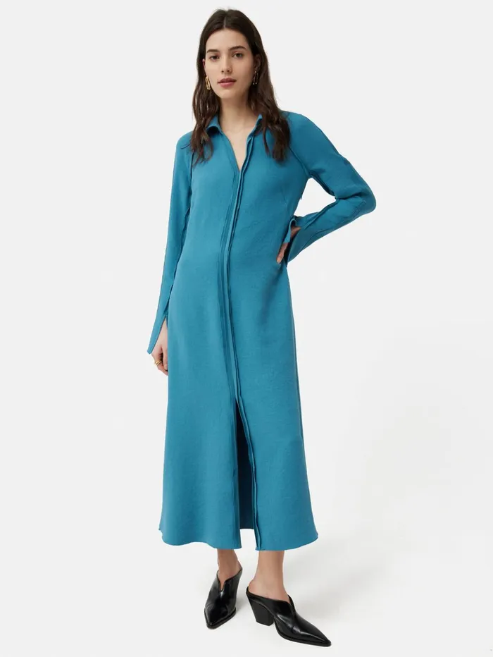Jigsaw Japanese Crepe Shirt Dress Blue Women Dresses and Jumpsuits